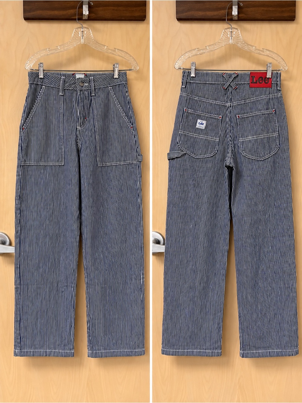 Lee Men’s Pinstripe Straight Carpenter Jeans in Navy and White